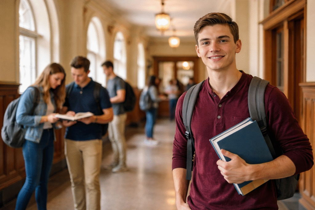 High School Student in Academic Hallway