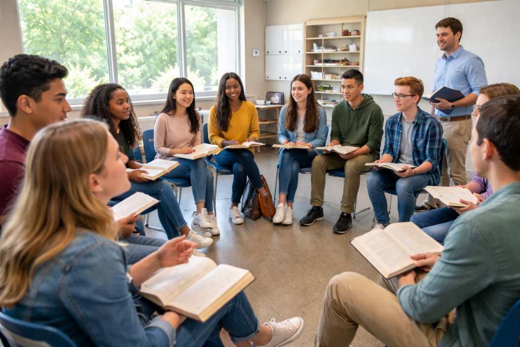 Students Engaged in Classical Education Dialogue